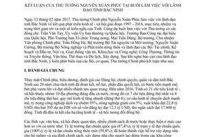 Thông báo 132/TB-VPCP kết luận của Thủ tướng buổi làm việc với lãnh đạo tỉnh Bắc Ninh 2017