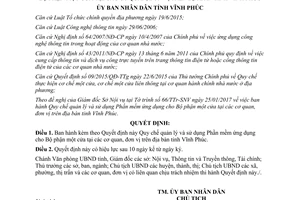 Quyết định 07/2017/QĐ-UBND Phần mềm ứng dụng cho Bộ phận một cửa tại các cơ quan tỉnh Vĩnh Phúc