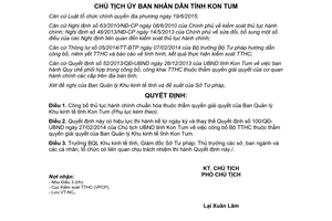 Quyết định 172/QĐ-UBND về thủ tục hành chính Ban Quản lý Khu kinh tế  Kon Tum năm 2017