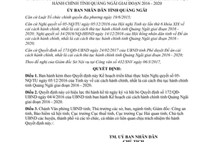 Quyết định 205/QĐ-UBND 2017 cải cách hành chính Quảng Ngãi