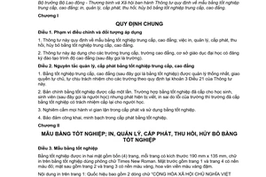 Thông tư 10/2017/TT-BLĐTBXH mẫu bằng tốt nghiệp trung cấ cao đẳn in quản lý cấp phát thu hồi hủy bỏ