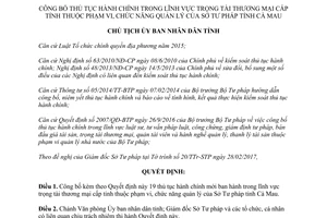 Quyết định 455/QĐ-UBND 2017 công bố thủ tục hành chính lĩnh vực trọng tài thương mại Cà Mau