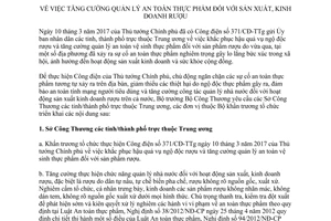 Chỉ thị 02/CT-BCT tăng cường quản lý an toàn thực phẩm đối với sản xuất kinh doanh rượu 2017