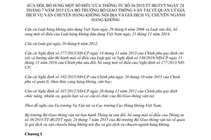 Thông tư 07/2017/TT-BGTVT sửa đổi 36/2015/TT-BGTVT quản lý giá dịch vụ vận chuyển hàng không nội địa