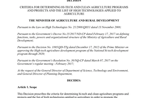 Decision 738/QD-BNN-KHCN 2017 hitech clean agriculture list high technologies applied agriculture