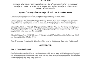 Quyết định 738/QĐ-BNN-KHCN dự án nông nghiệp ứng dụng công nghệ cao nông nghiệp sạch 2017