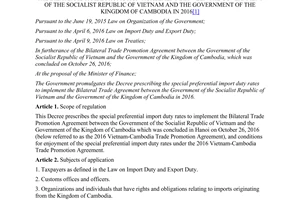 Decree 24/2017/ND-CP preferential import duty rates Bilateral Trade Promotion Vietnam Cambodia