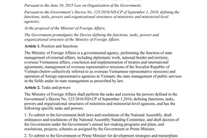Decree 26/2017/ND-CP functions tasks powers organizational structure Ministry of Foreign Affairs