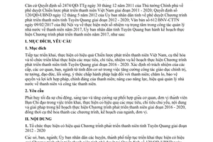 Kế hoạch 19/KH-UBND Chương trình phát triển thanh niên Tuyên Quang 2017