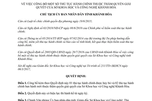 Quyết định 676/QĐ-UBND công bố thủ tục hành chính thuộc thẩm quyền Khánh Hòa 2017