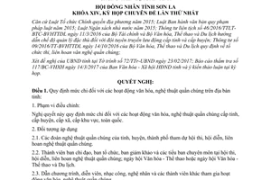 Nghị quyết 43/2017/NQ-HĐND mức chi đối với hoạt động văn hóa nghệ thuật quần chúng Sơn La