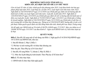 Nghị quyết 35/2017/NQ-HĐND sửa đổi Điều 1 16/2016/NQ-HĐND Sơn La