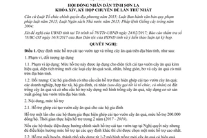 Nghị quyết 28/2017/NQ-HĐND quy định mức hỗ trợ cải tạo vườn tạp trồng cây ăn quả Sơn La