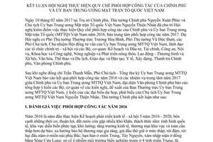 Thông báo 138/TB-VPCP kết luận quy chế phối hợp công tác Chính phủ Ủy ban Mặt trận Tổ quốc 2017