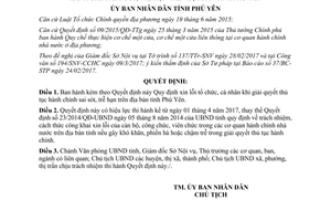 Quyết định 07/2017/QĐ-UBND Quy định xin lỗi giải quyết thủ tục hành chính sai sót trễ hạn Phú Yên