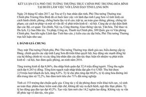 Thông báo 141/TB-VPCP kết luận tại buổi làm việc với lãnh đạo tỉnh Lạng Sơn 2017