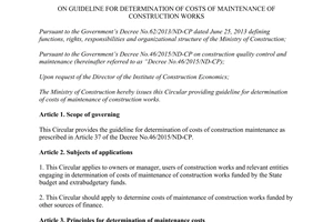 Circular 03/2017/TT-BXD guideline for determination of costs of maintenance of construction works