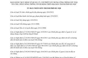 Quyết định 07/2017/QĐ-UBND quản lý cấp phép xây dựng công trình cột ăng ten thành phố Hà Nội