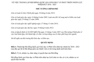 Quyết định 337/QĐ-TTg Hội đồng Quốc gia Giáo dục và Phát triển nhân lực 2016-2021