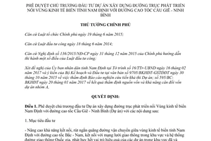 Quyết định 335/QĐ-TTg Dự án đường trục phát triển Vùng kinh tế biển Nam Định cao tốc Cầu Giẽ 2017