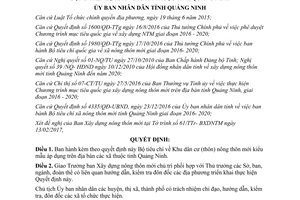 Quyết định 848/QĐ-UBND Bộ tiêu chí Khu dân cư nông thôn mới cấp xã Quảng Ninh 2017