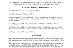 Quyết định 850/QĐ-UBND 2017 tiêu chí cung cấp dịch vụ công trực tuyến Cổng Thông tin Lào Cai