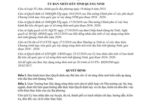 Quyết định 847/QĐ-UBND về Bộ tiêu chí xã nông thôn mới kiểu mẫu tỉnh Quảng Ninh