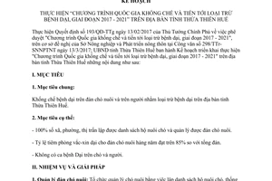 Kế hoạch 59/KH-UBND Chương trình quốc gia khống chế tiến tới loại trừ bệnh dại Thừa Thiên Huế 2017 2021