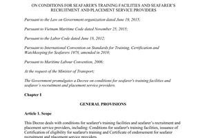 Decree 29/2017/ND-CP conditions seafarers training facilities seafarers recruitment placement service providers