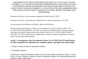 Decree 28/2017/ND-CP amends 131/2013/ND-CP penalties administrative violations against copyrights