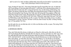 Thông báo 150/TB-VPCP kết luận của Thủ tướng Chính phủ tại buổi làm việc với lãnh đạo Tuyên Quang 2017