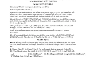 Quyết định 08/2017/QĐ-UBND bổ sung giá đất  56/2014/QĐ-UBND Phú yên 2015 2019
