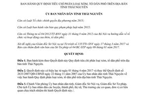 Quyết định 05/2017/QĐ-UBND quy định tiêu chí phân loại xóm tổ dân phố tỉnh Thái Nguyên