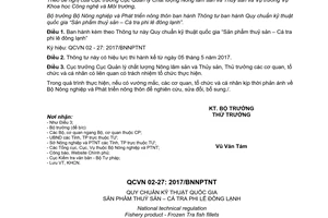 Thông tư 07/2017/TT-BNNPTNT Quy chuẩn kỹ thuật quốc gia Sản phẩm thuỷ sản Cá tra phi lê đông lạnh