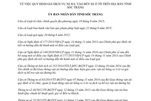 Quyết định 15/2017/QĐ-UBND giá dịch vụ xe ra vào bến xe ô tô tỉnh Sóc Trăng