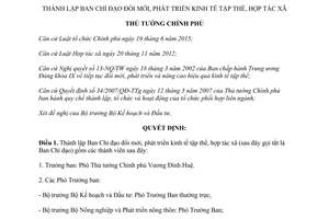 Quyết định 352/QĐ-TTg Ban Chỉ đạo đổi mới phát triển kinh tế tập thể hợp tác xã 2017