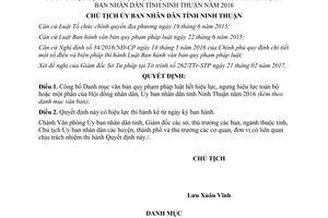 Quyết định 425/QĐ-UBND 2017 Danh mục văn bản quy phạm hết ngưng hiệu lực Ninh Thuận 2016