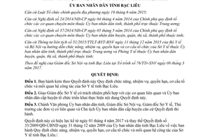 Quyết định 04/2017/QĐ-UBND chức năng nhiệm vụ quyền hạn của Sở Y tế tỉnh Bạc Liêu