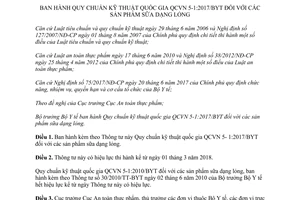 Thông tư 03/2017/TT-BYT Quy chuẩn kỹ thuật quốc gia QCVN 5- 1:2017/BYT sản phẩm sữa dạng lỏng