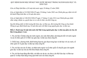 Thông tư 11/2017/TT-BCA Danh mục bí mật nhà nước độ Mật trong ngành giáo dục và đào tạo