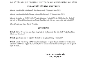 Quyết định 11/2017/QĐ-UBND bãi bỏ văn bản quy phạm pháp luật Bình Thuận