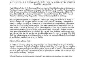 Thông báo 158/TB-VPCP kết luận của Thủ tướng tại buổi làm việc với lãnh đạo tỉnh An Giang 2017