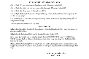 Quyết định 05/2017/QĐ-UBND Quy định về phân cấp cấp Giấy phép xây dựng Điện Biên