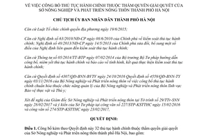 Quyết định 1919/QĐ-UBND thủ tục hành chính Sở Nông nghiệp Phát triển nông thôn Hà Nội 2017