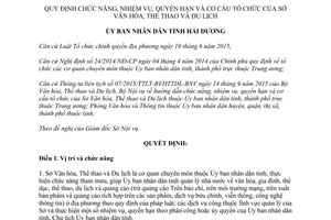Quyết định 05/2017/QĐ-UBND nhiệm vụ quyền hạn cơ cấu Sở Văn hóa Thể thao Du lịch Hải Dương