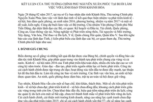 Thông báo 159/TB-VPCP kết luận của Thủ tướng Chính phủ làm việc với lãnh đạo tỉnh Khánh Hòa 2017