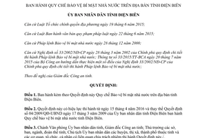 Quyết định 06/2017/QĐ-UBND Quy chế Bảo vệ bí mật nhà nước Điện Biên