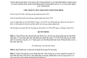 Quyết định 692/QĐ-UBND 2017 văn bản quy phạm hết hiệu lực Hội đồng Ủy ban Thái Bình