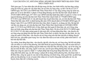 Chỉ thị 07/CT-UBND tăng quản lý khai thác vận chuyển cát sỏi lòng sông bãi bồi trái phép Thừa Thiên Huế 2017