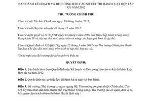 Quyết định 377/QĐ-TTg Kế hoạch đề cương báo cáo sơ kết thi hành Luật Hợp tác xã 2012 2017